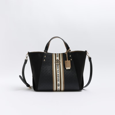 Black RI monogram webbing tote bag River Island