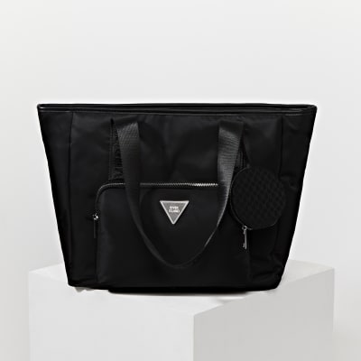 Black RI nylon shopper bag with mini pouch River Island