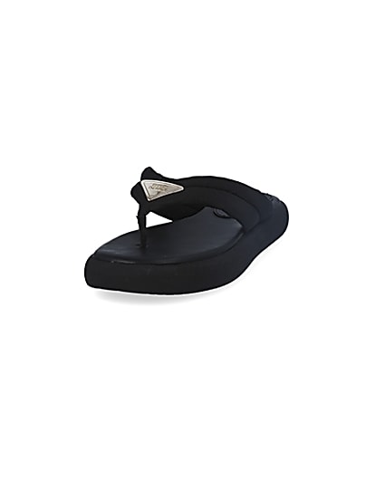 360 degree animation of product Black RI padded nylon toe thong sandals frame-23