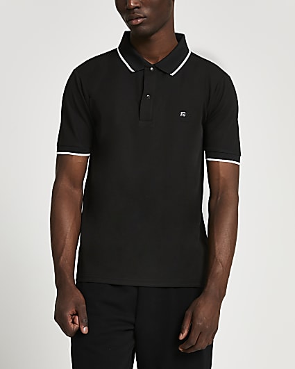Black RI slim fit short sleeve polo shirt