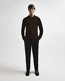 Black RI Studio knit long sleeve polo shirt