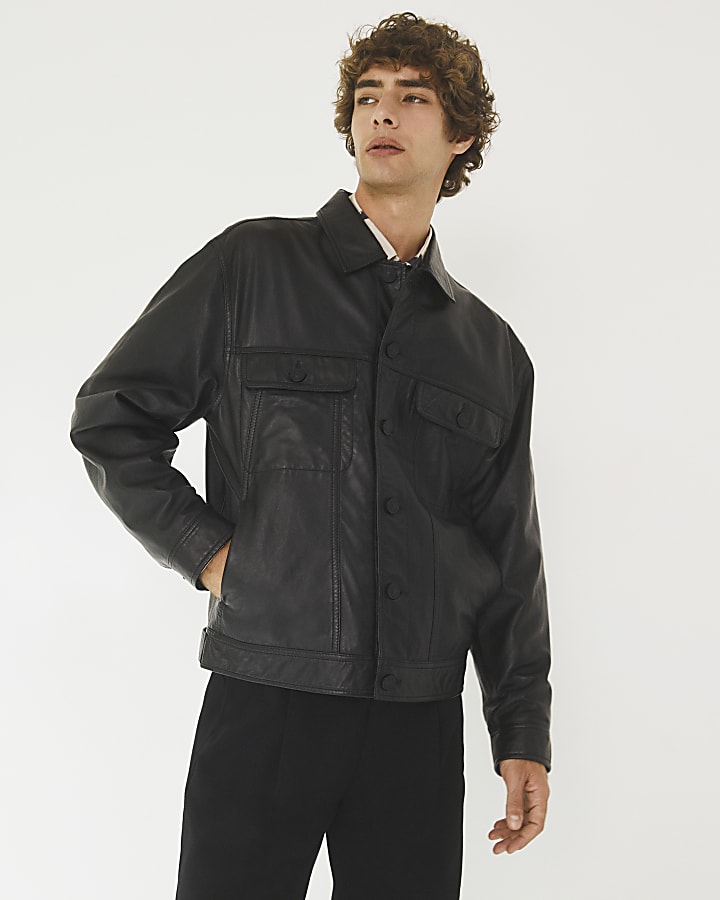 Black RI Studio leather button down jacket