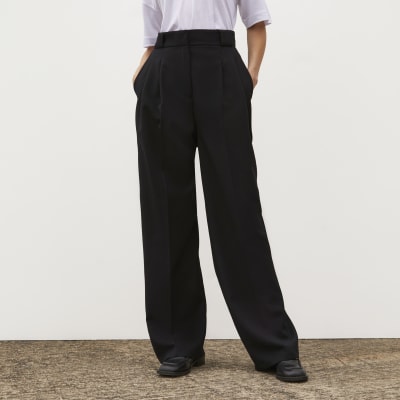 pleated straight leg trousers