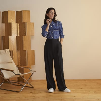 Black RI studio pleated wide leg trousers
