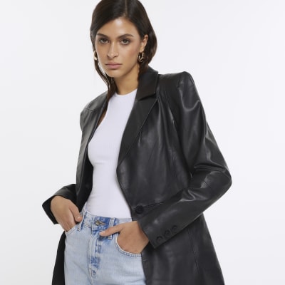 Black RI Studio premium leather fitted blazer