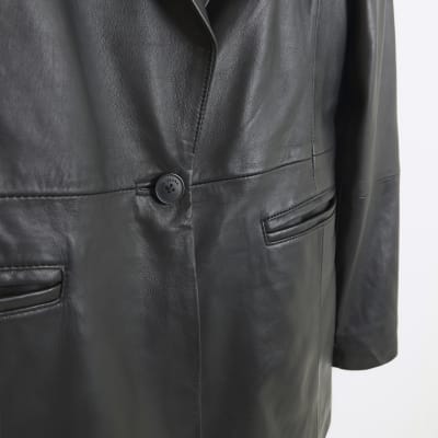 Black RI Studio premium leather fitted blazer