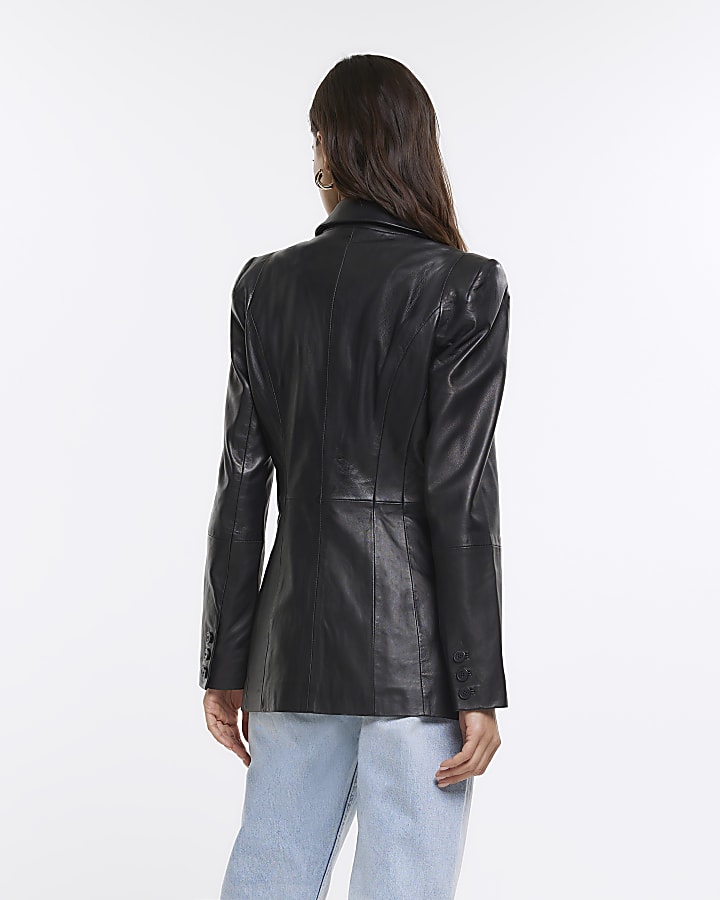Black RI Studio premium leather fitted blazer