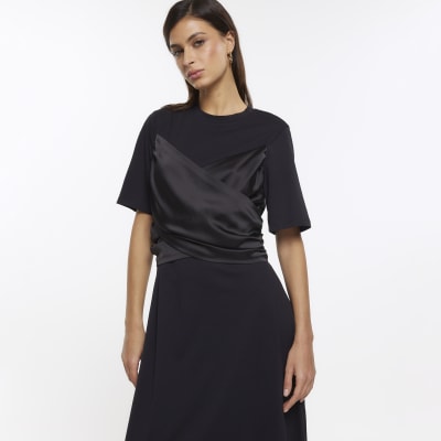 Black RI Studio satin wrap maxi dress