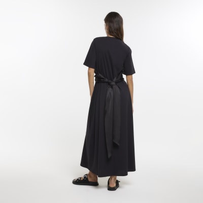 Black RI Studio satin wrap maxi dress