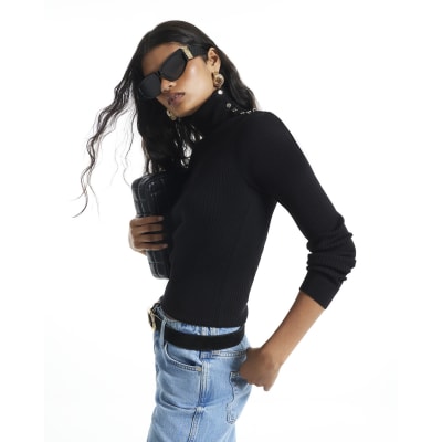Rib Knit Roll Neck Top