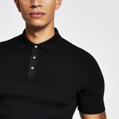 black ribbed polo shirt