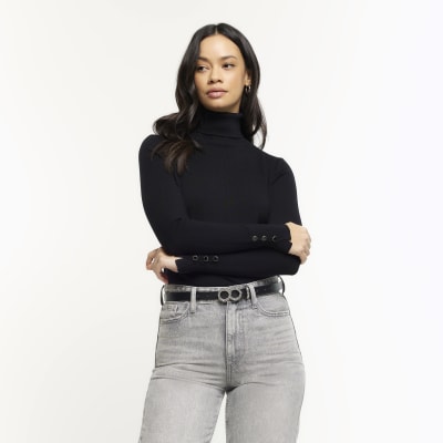 Black ribbed outlet roll neck