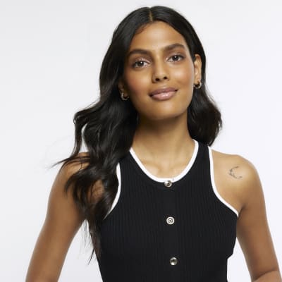 Black rib sleeveless vest top River Island