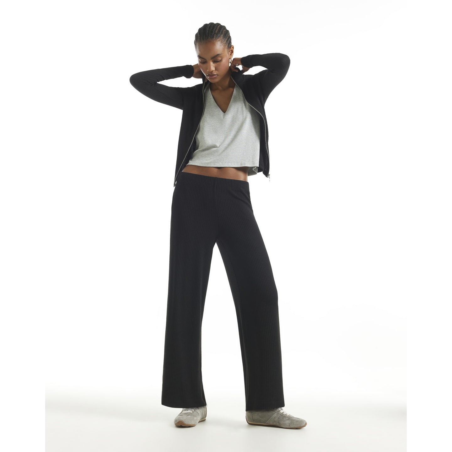River Island Black Rib Wide Leg Trousers — photo 1 of 1