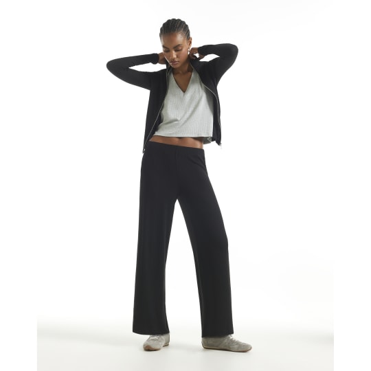 River Island Black Rib Wide Leg Trousers