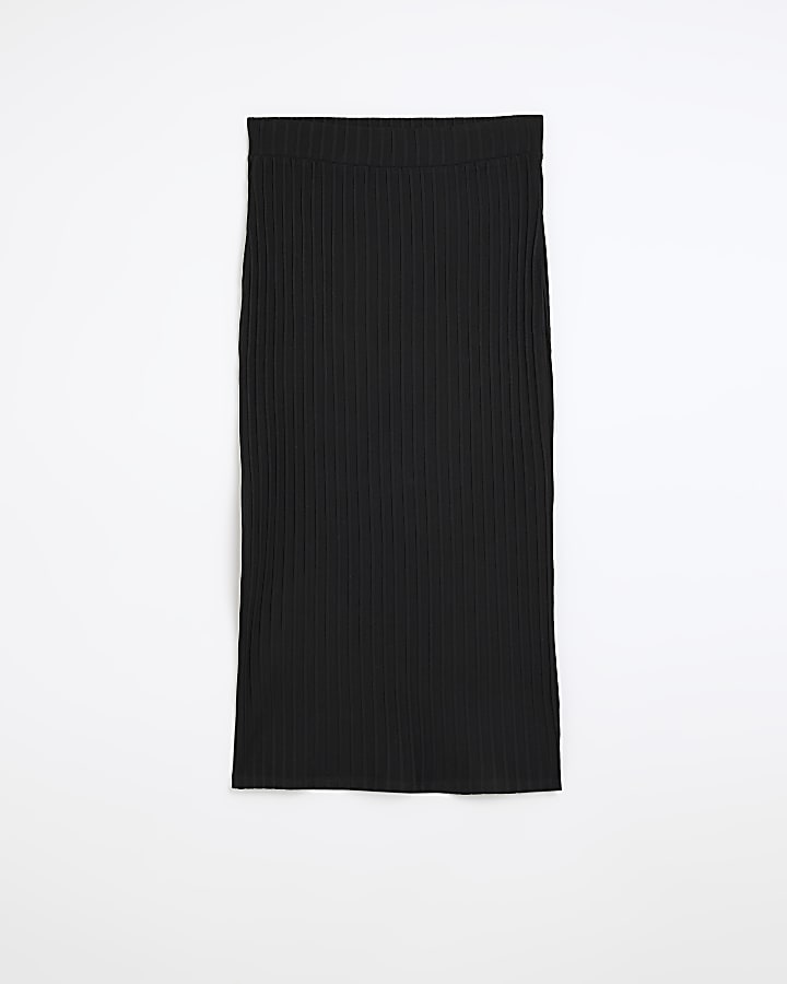 Black Ribbed midi Skirt