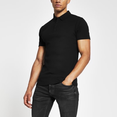 black ribbed polo shirt