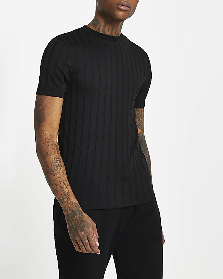 Black ribbed muscle fit t-shirt