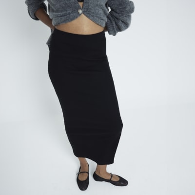 Black ribbed pencil midi Skirt