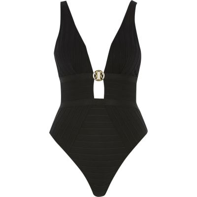 black ribbed swimsuit