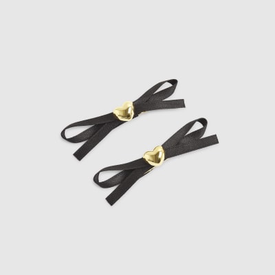 Black Ribbon Bow 2 Pack Hair Clips