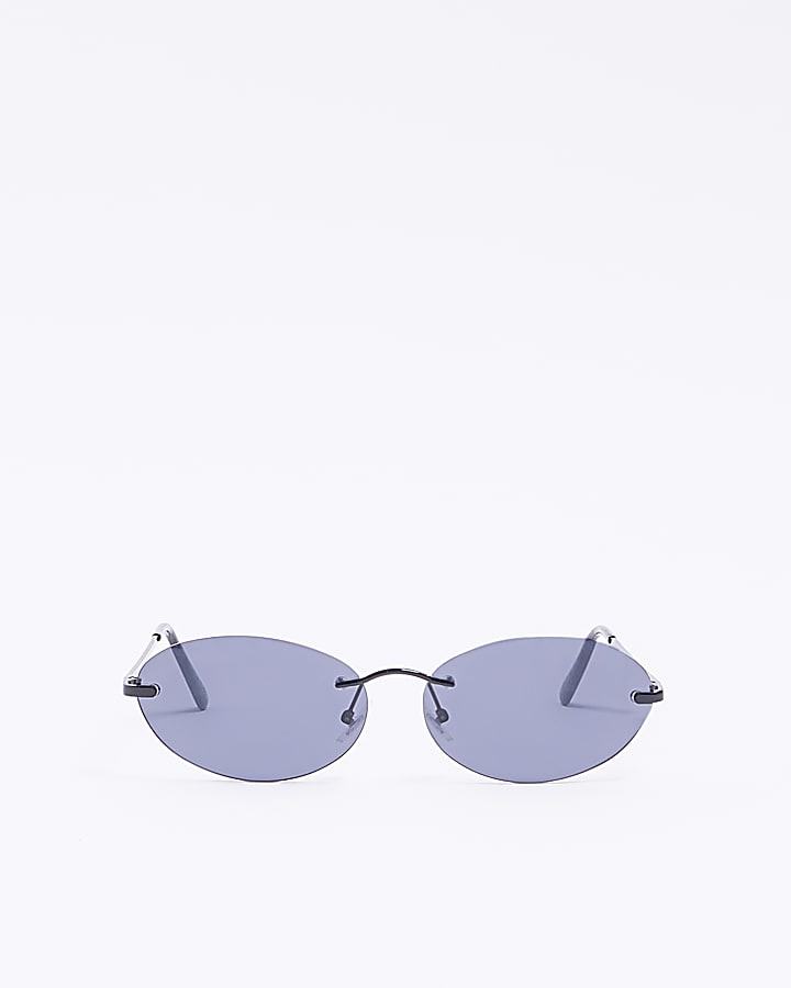 Black Rimless Oval Sunglasses