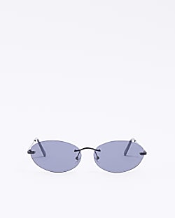 Black Rimless Oval Sunglasses