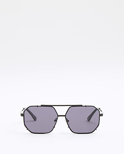 Black rimless tinted aviator sunglasses