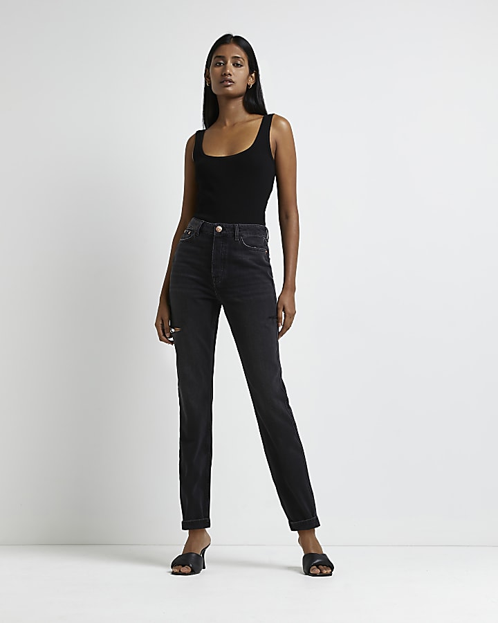 Black ripped high waisted mom jeans