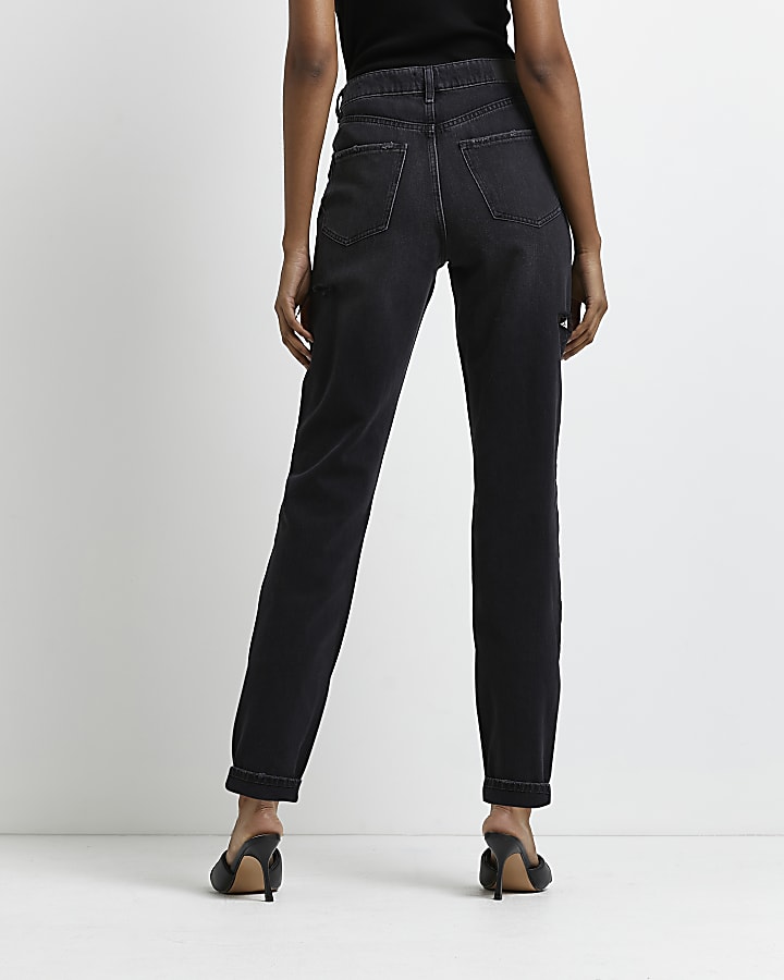 Black ripped high waisted mom jeans