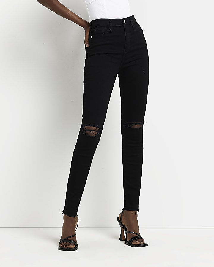 Black ripped high waisted skinny jeans