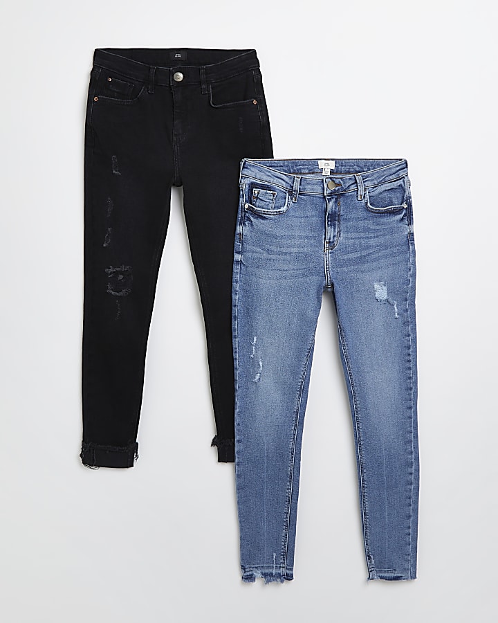 Black ripped mid rise skinny jeans multipack