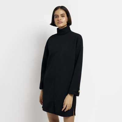 Black roll neck jumper mini dress
