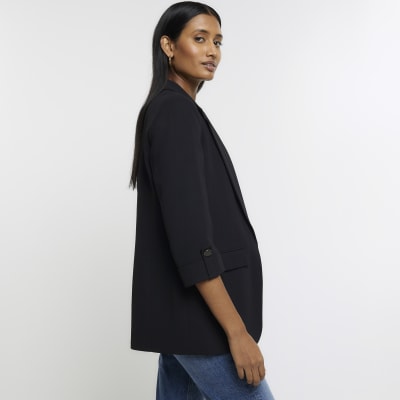 Black rolled sleeve blazer River Island