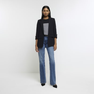 Black rolled sleeve blazer | River Island