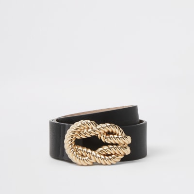 Black rope embossed buckle belt River Island