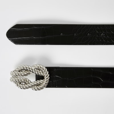 Black rope twisted buckle belt