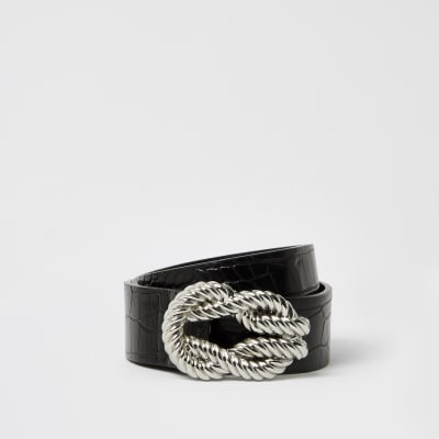 Black rope twisted buckle belt