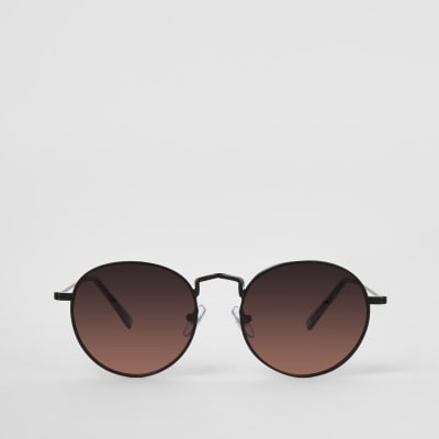 Black round orange lens sunglasses | River Island