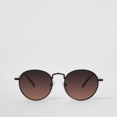 Black Round Orange Lens Sunglasses River Island 