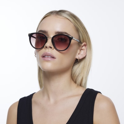 River Island monogram cat eye sunglasses in black