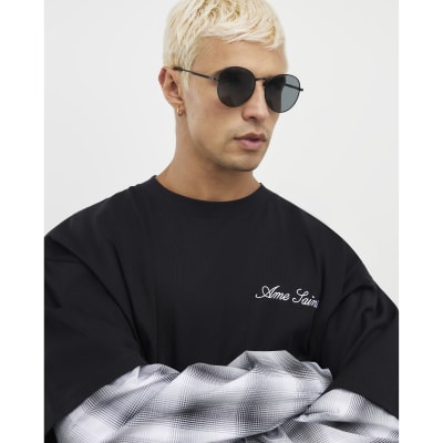 Black Round Tortoise Arms Sunglasses