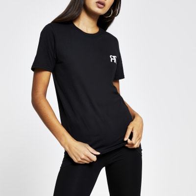 Black Rr Branded T Shirt River Island