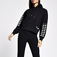 Black RR embellished cropped hoodie