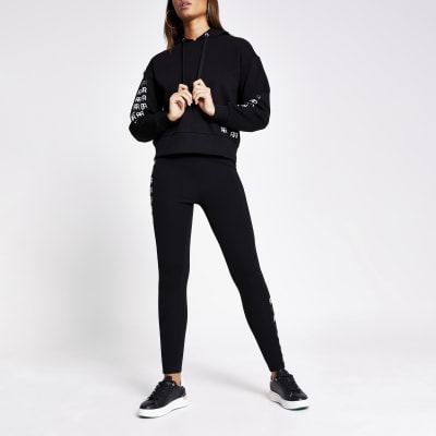 Black RR printed side diamante leggings