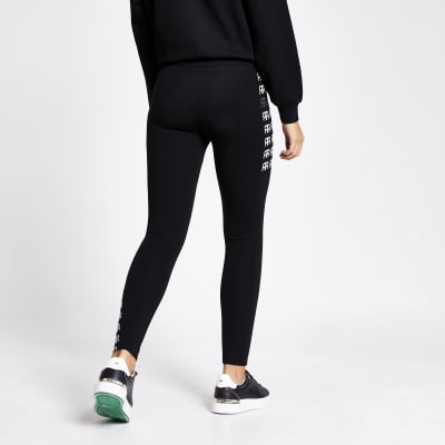 Black RR printed side diamante leggings