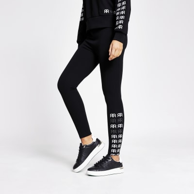 Black RR printed side diamante leggings