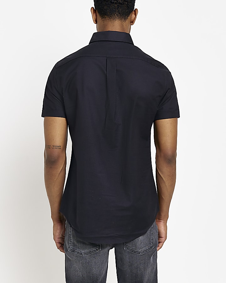 Black RR Slim fit Oxford short sleeve shirt