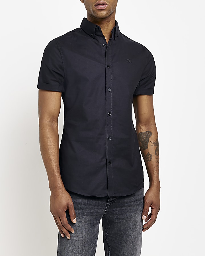 Black RR Slim fit Oxford short sleeve shirt