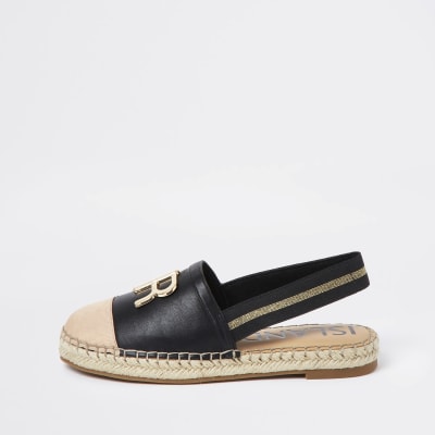 Black 'RR' sling back espadrille sandals | River Island